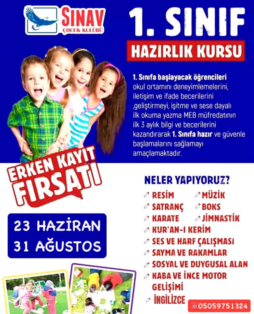 Sınav Çocuk Kulübü’nde 1. Sınıf Hazırlık Kursu İçin Erken Kayıt Fırsatı